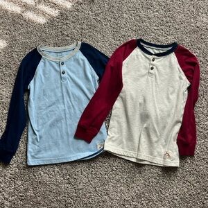Boys Long Sleeve Raglan Shirts - Blue and Cream size 6